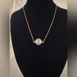 Gold Chain Necklace with White Druzy Pendant - Women Jewelry